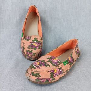 Sanuk Blanche Prints Womens Shoes Slip On Sneakers Floral Orange Size 7 Damaged